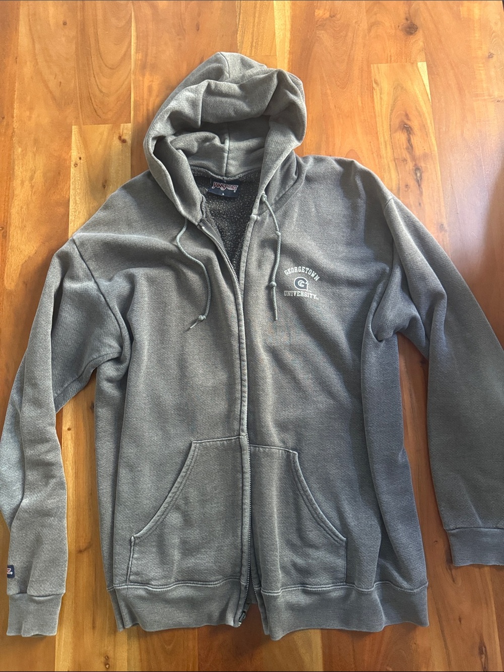 Jansport Gray Full-Zip Hooded Sweatshirt with Georgetown Logo